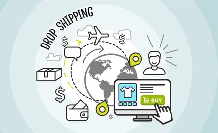 drop shipping. dropship business, box cardboard, distribution package, service web, pack delivery, cargo and buy, internet sale technology illustration.