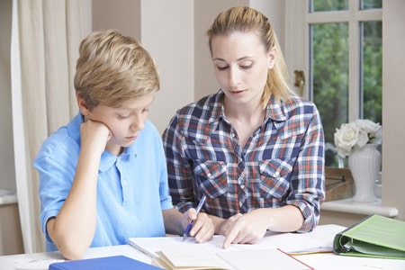 53826426 - female home tutor helping boy with studies