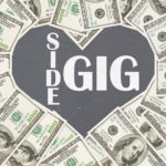 84210050 - love making money with your side gig, one hundred dollar bill in the shape of a heart with chalkboard text side gig